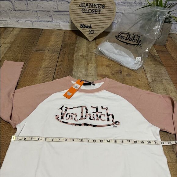 Von Dutch Raglan Embroidered Cropped Sweat Top Sz Large Dirty Pink NWT - Picture 7 of 11